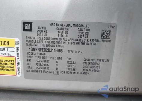 2013 Chevrolet Traverse Ls from USA, damaged, VIN 1GNKRFED2DJ116658